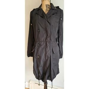 Cool + Modern Henri Bendel Black Water Repellent Trench Raincoat. Packable